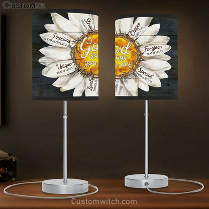 God says you are Daisy flower Table Lamb Gift - Bible Verse Table Lamb - Religious Bedroom Decor