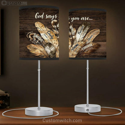 God says you are Feather Table Lamb Gift - Bible Verse Table Lamb - Religious Bedroom Decor
