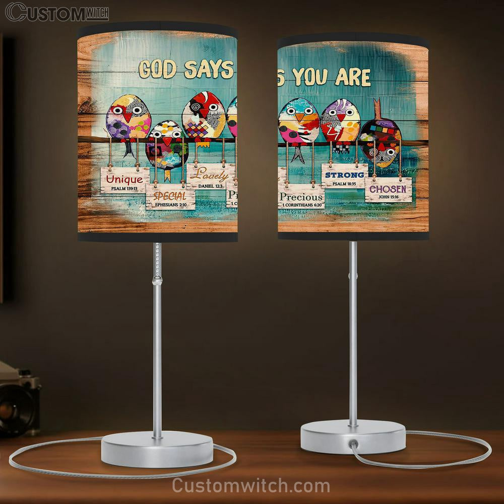 God says you are The colorful birds Table Lamb Gift - Bible Verse Table Lamb - Religious Bedroom Decor