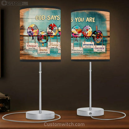 God says you are The colorful birds Table Lamb Gift - Bible Verse Table Lamb - Religious Bedroom Decor