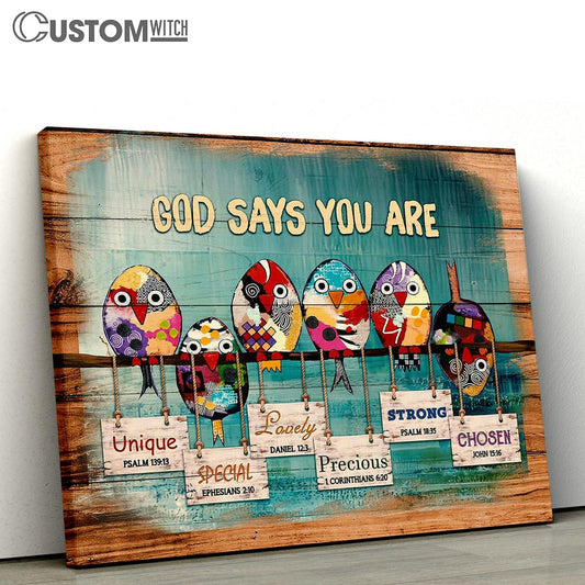 God says you are The colorful birds Canvas Wall Art - Bible Verse Canvas - Religious Prints