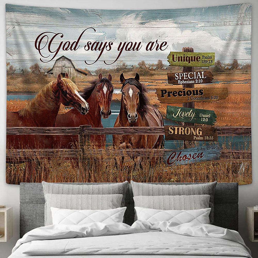 God says you are horses Rice field Tapestry Wall Art - Bible Verse Tapestry - Religious Tapestry Wall Hanging