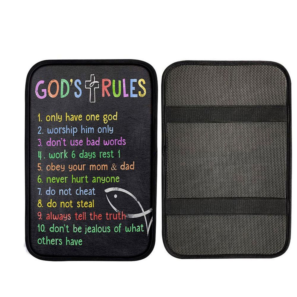 Gods Rules Car Center Console Cover, Bible Car Armrest Pad, Religious Car Interior Accessories