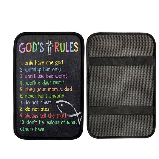 Gods Rules Car Center Console Cover, Bible Car Armrest Pad, Religious Car Interior Accessories