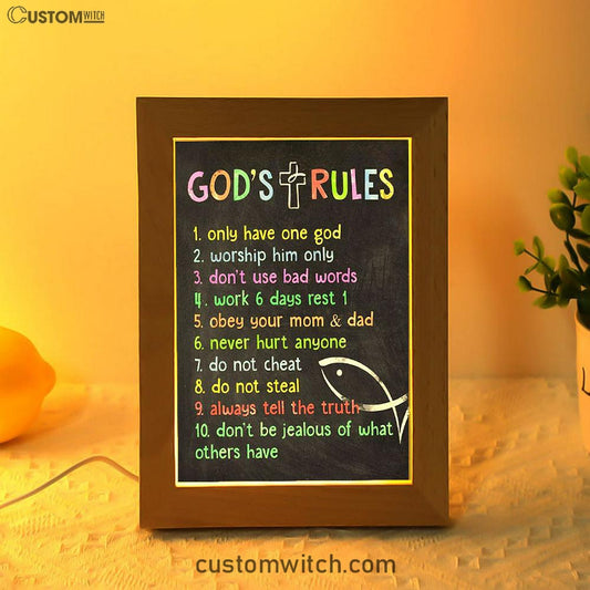 Gods Rules Frame Lamp Prints - Decor For Kids Boys Girls Bedroom Toddler Room Or Nursery