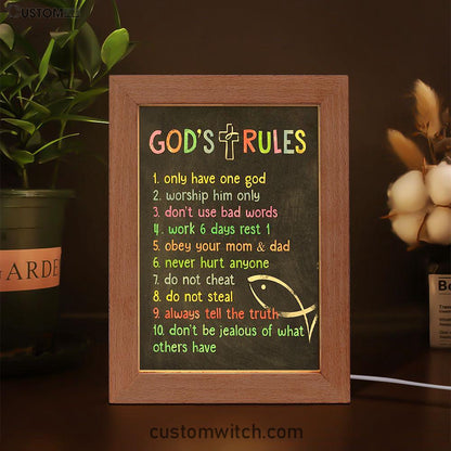 Gods Rules Frame Lamp Prints - Decor For Kids Boys Girls Bedroom Toddler Room Or Nursery