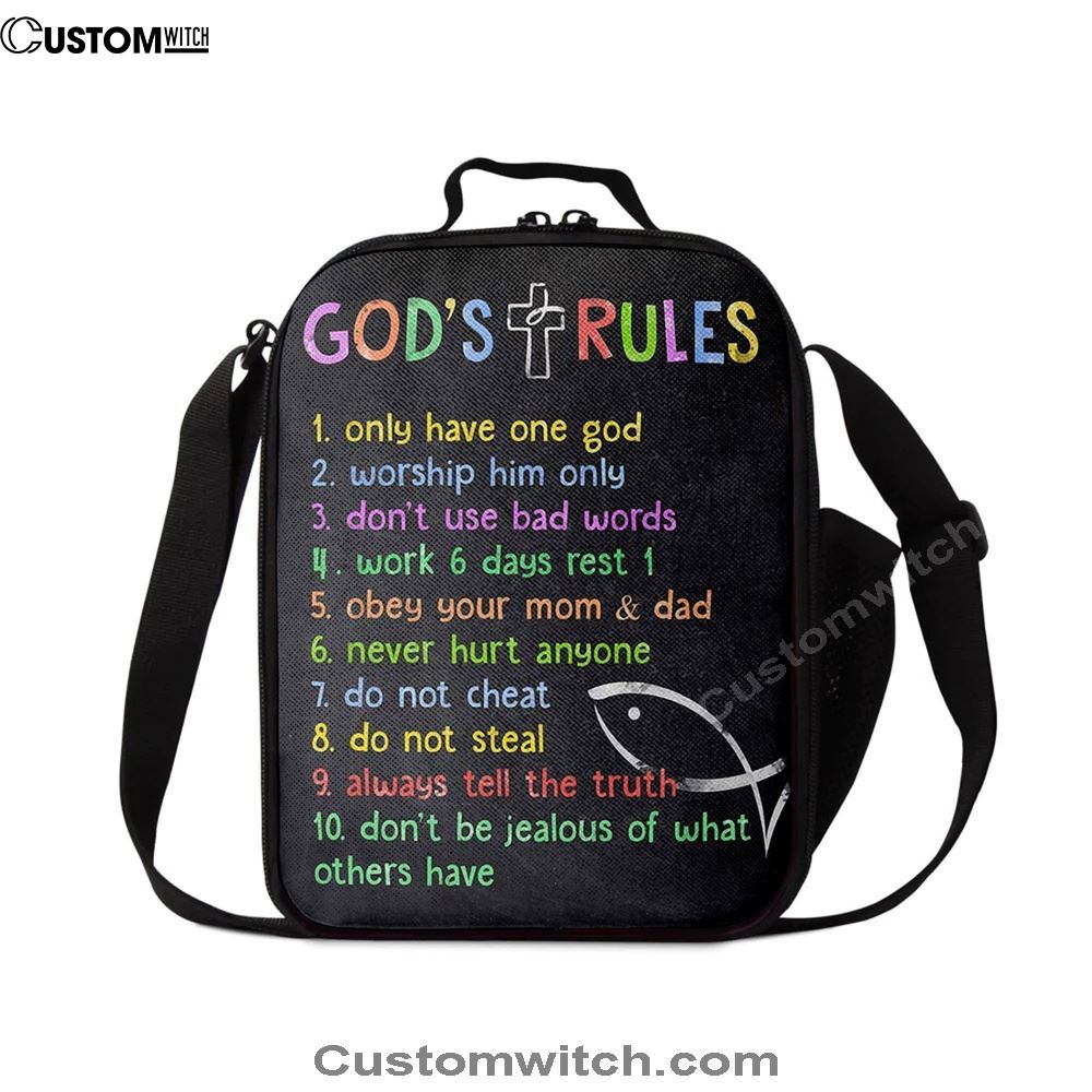 Gods Rules Lunch Bag, Lunch Bag For Kids Boys Girls Bedroom Toddler Room Or Nursery, Christian Lunch Bag, Religious Lunch Box For School, Picnic