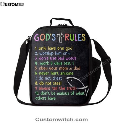 Gods Rules Lunch Bag, Lunch Bag For Kids Boys Girls Bedroom Toddler Room Or Nursery, Christian Lunch Bag, Religious Lunch Box For School, Picnic