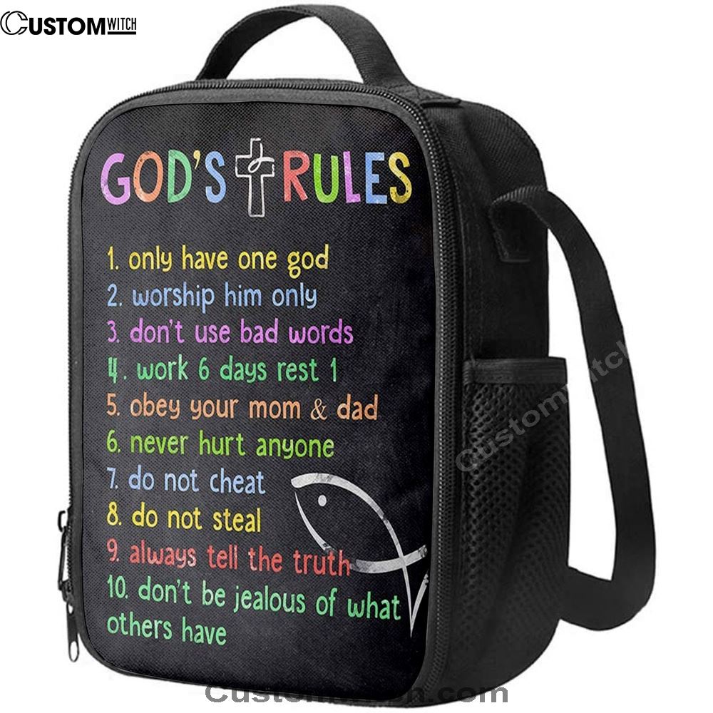 Gods Rules Lunch Bag, Lunch Bag For Kids Boys Girls Bedroom Toddler Room Or Nursery, Christian Lunch Bag, Religious Lunch Box For School, Picnic