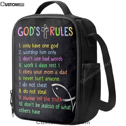 Gods Rules Lunch Bag, Lunch Bag For Kids Boys Girls Bedroom Toddler Room Or Nursery, Christian Lunch Bag, Religious Lunch Box For School, Picnic