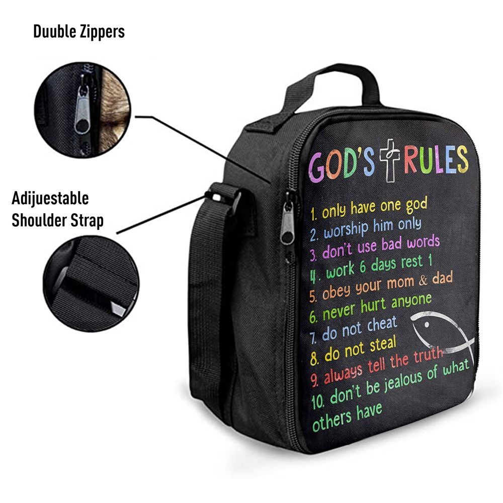 Gods Rules Lunch Bag, Lunch Bag For Kids Boys Girls Bedroom Toddler Room Or Nursery, Christian Lunch Bag, Religious Lunch Box For School, Picnic