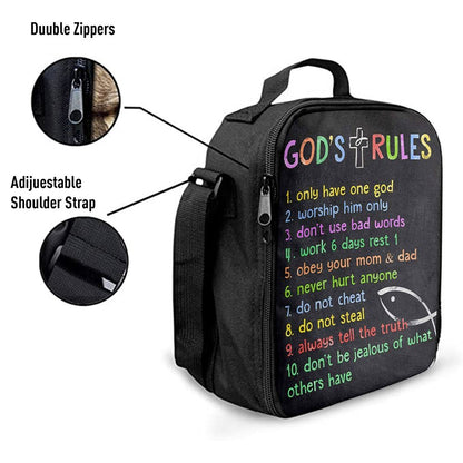 Gods Rules Lunch Bag, Lunch Bag For Kids Boys Girls Bedroom Toddler Room Or Nursery, Christian Lunch Bag, Religious Lunch Box For School, Picnic