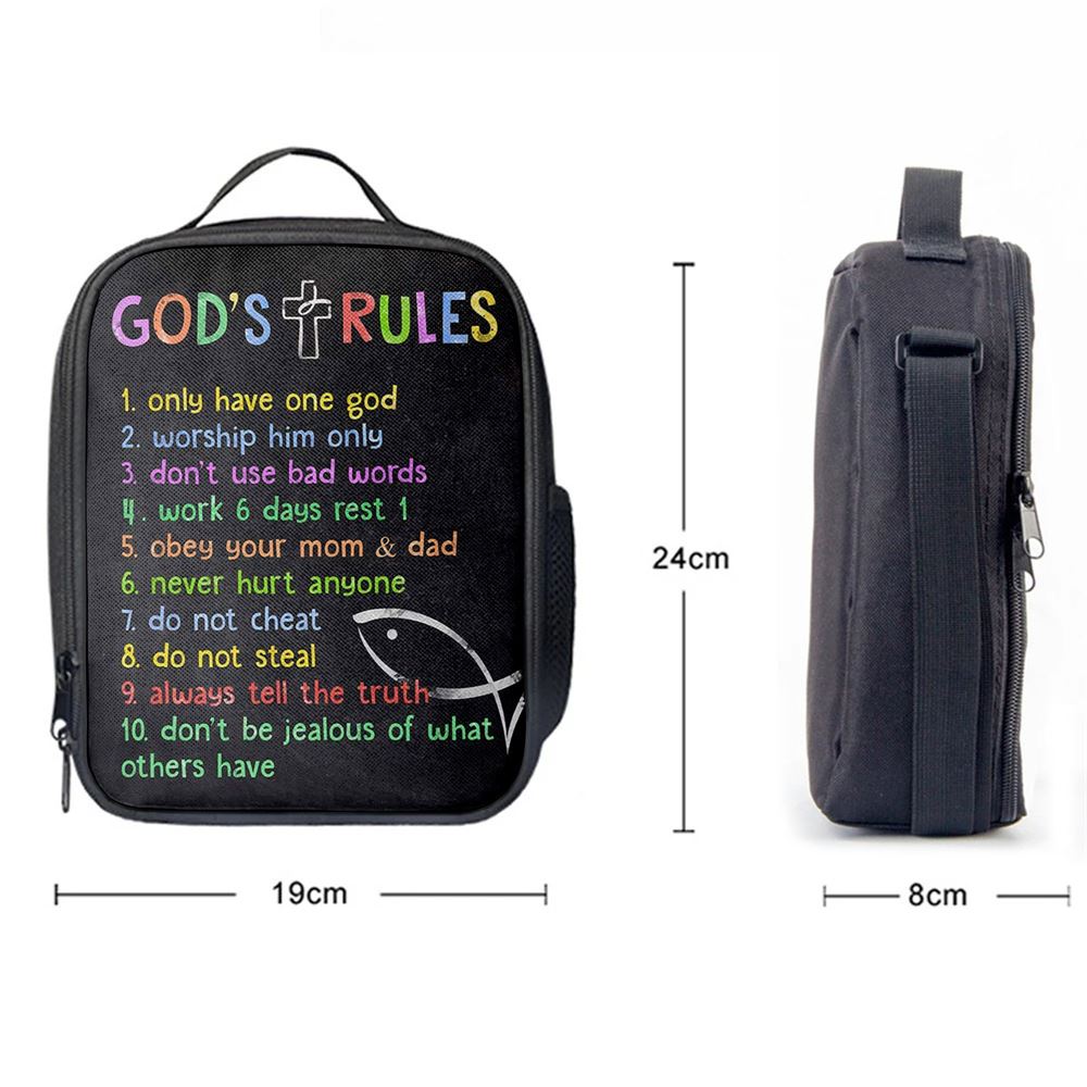 Gods Rules Lunch Bag, Lunch Bag For Kids Boys Girls Bedroom Toddler Room Or Nursery, Christian Lunch Bag, Religious Lunch Box For School, Picnic