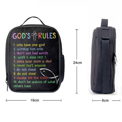 Gods Rules Lunch Bag, Lunch Bag For Kids Boys Girls Bedroom Toddler Room Or Nursery, Christian Lunch Bag, Religious Lunch Box For School, Picnic
