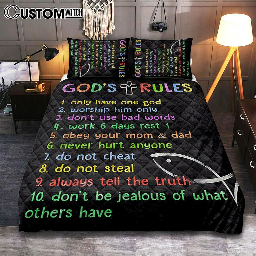 Gods Rules Quilt Bedding Set Prints - Cover Twin Bedding Decor For Kids Boys Girls Bedroom Toddler Room Or Nursery