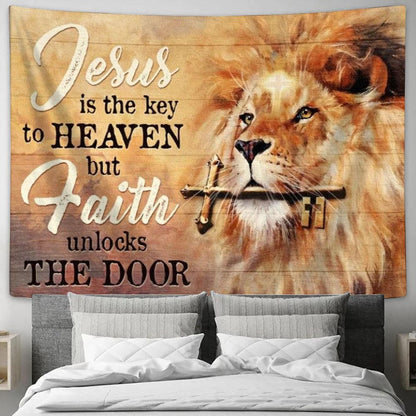 Golden Key, Beautiful Lion, Jesus Is The Key To Heaven Tapestry, Tapestries for Living Room Bedroom