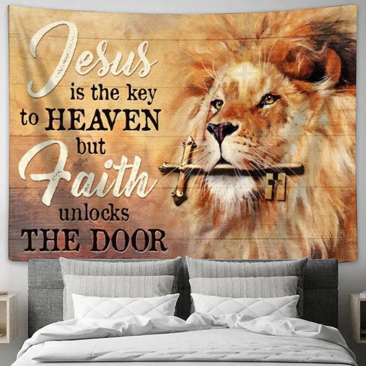 Golden Key, Beautiful Lion, Jesus Is The Key To Heaven Tapestry, Tapestries for Living Room Bedroom