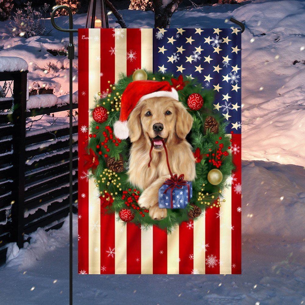 Golden Retriever Christmas American Flag, Christmas Dog Garden Flag, Christmas Gifts For Pet, Christmas Outdoor Decor Ideas