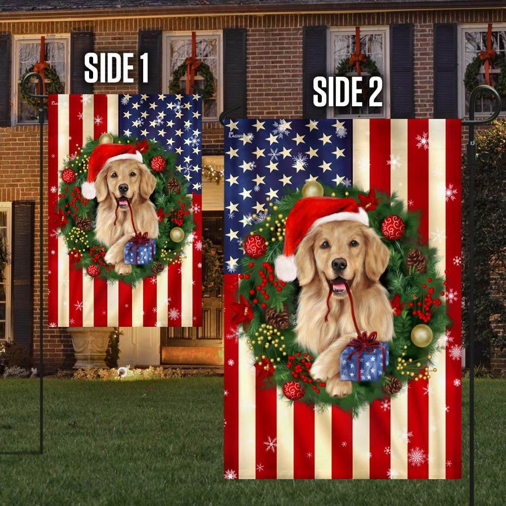 Golden Retriever Christmas American Flag, Christmas Dog Garden Flag, Christmas Gifts For Pet, Christmas Outdoor Decor Ideas