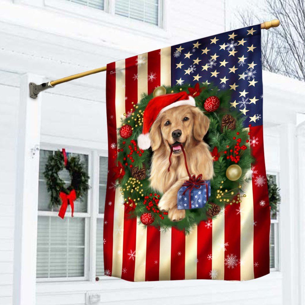 Golden Retriever Christmas American Flag, Christmas Dog Garden Flag, Christmas Gifts For Pet, Christmas Outdoor Decor Ideas