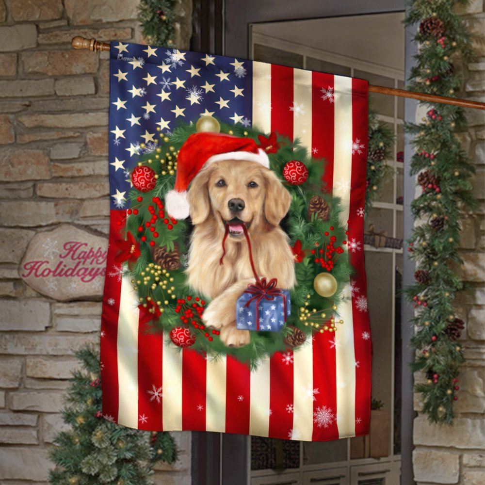 Golden Retriever Christmas American Flag, Christmas Dog Garden Flag, Christmas Gifts For Pet, Christmas Outdoor Decor Ideas