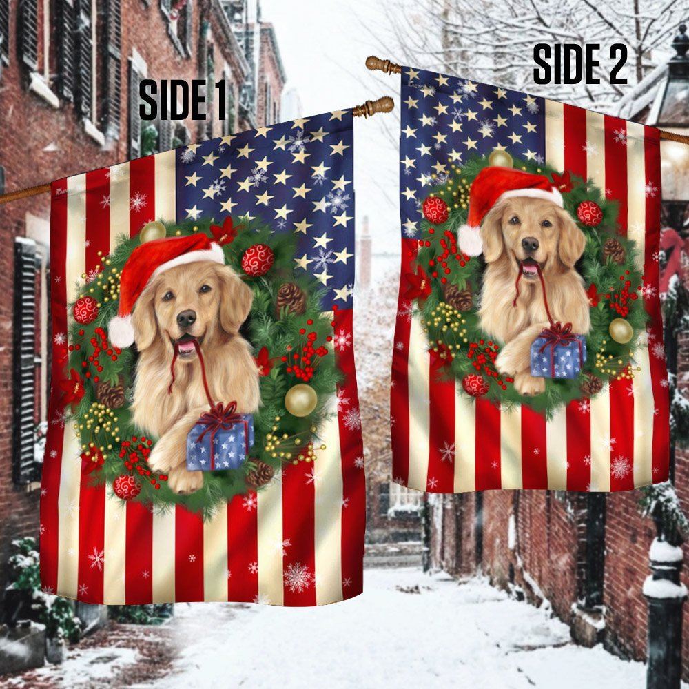 Golden Retriever Christmas American Flag, Christmas Dog Garden Flag, Christmas Gifts For Pet, Christmas Outdoor Decor Ideas