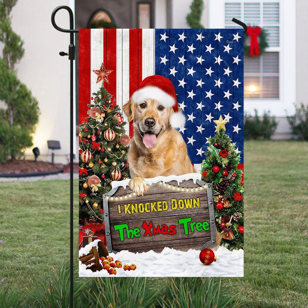 Golden Retriever Flag I Knocked Down The Xmas Tree Flag, Christmas Dog Garden Flag, Christmas Gifts For Pet, Christmas Outdoor Decor Ideas