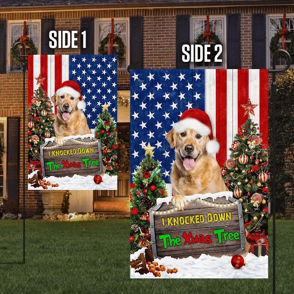 Golden Retriever Flag I Knocked Down The Xmas Tree Flag, Christmas Dog Garden Flag, Christmas Gifts For Pet, Christmas Outdoor Decor Ideas