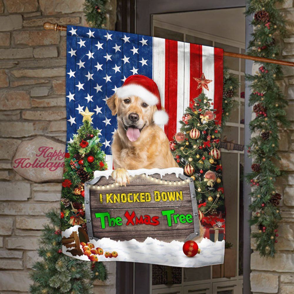 Golden Retriever Flag I Knocked Down The Xmas Tree Flag, Christmas Dog Garden Flag, Christmas Gifts For Pet, Christmas Outdoor Decor Ideas