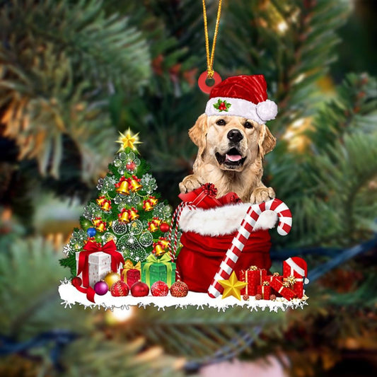 Golden Retriever Gift Bag Merry Christmas Ornament, Christmas Gift, Christmas Tree Decorations, Christmas Ornament 2023