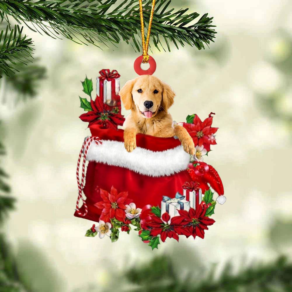 Golden Retriever In Gift Bag Christmas Ornament, Christmas Gift, Christmas Tree Decorations, Christmas Ornament 2023