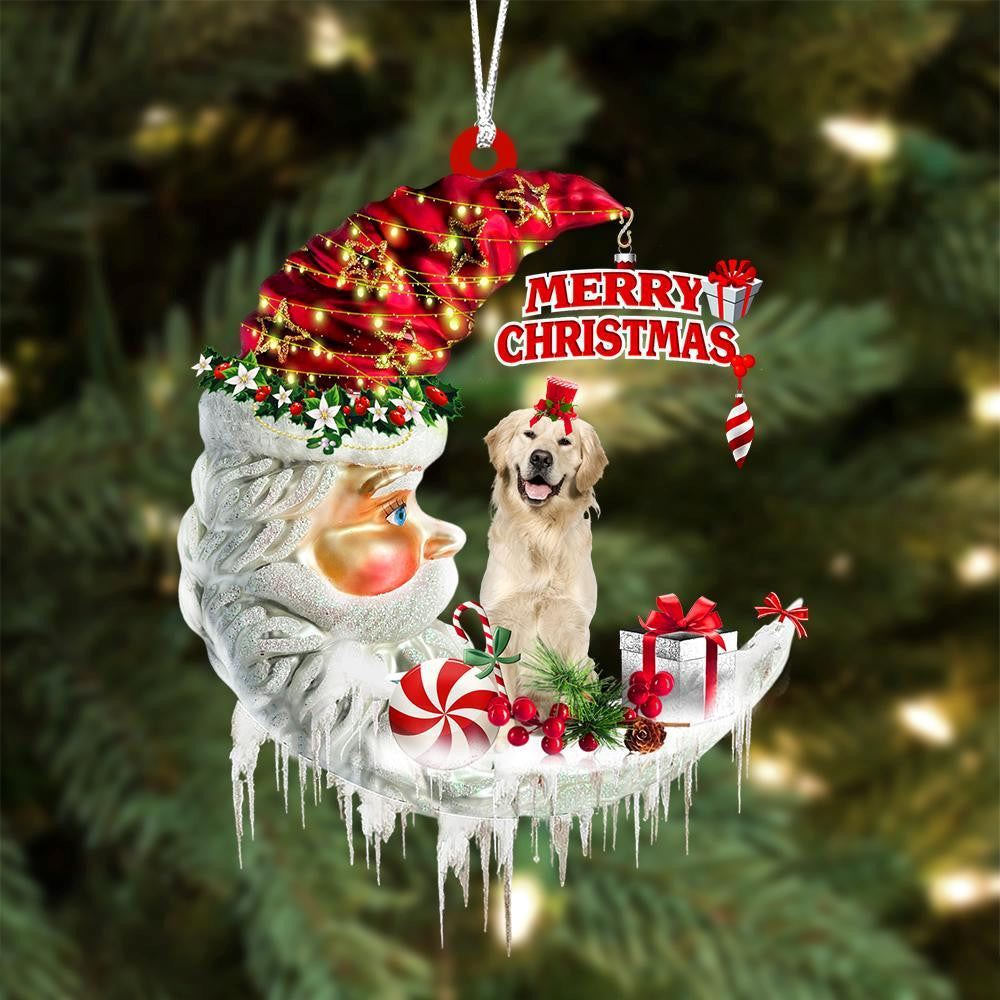Golden Retriever On The Moon Merry Christmas Hanging Ornaments, Christmas Gift, Christmas Tree Decorations, Christmas Ornament 2023