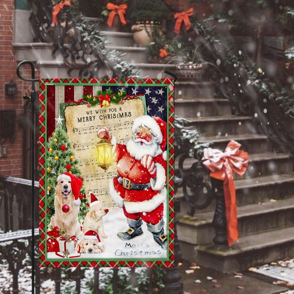 Golden Retriever Santa Hat In The Snow Flag, Christmas Garden Flag, Home Decor Accessories, Christmas Outdoor Decor Ideas