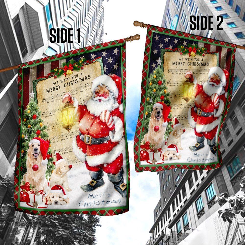 Golden Retriever Santa Hat In The Snow Flag, Christmas Garden Flag, Home Decor Accessories, Christmas Outdoor Decor Ideas