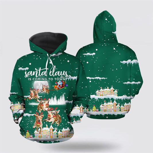 Golden Retriever Santa Is Coming To Town All Over Print 3D Hoodie For Men & Women, Christmas Dog Hoodie, Christmas Hoodie Cute, Christmas Gift
