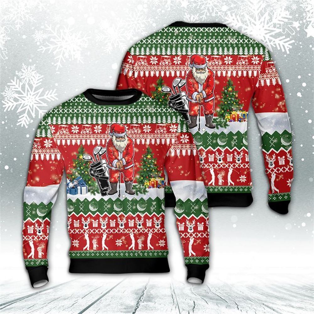 Golf Santa Ugly Christmas Sweater, Best Gift For Holiday, Christmas Crewneck Sweater, Christmas Winter Fashion
