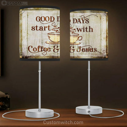 Good Days Start With Coffee And Jesus Table Lamb Gift Print - Christian Bedroom Decor
