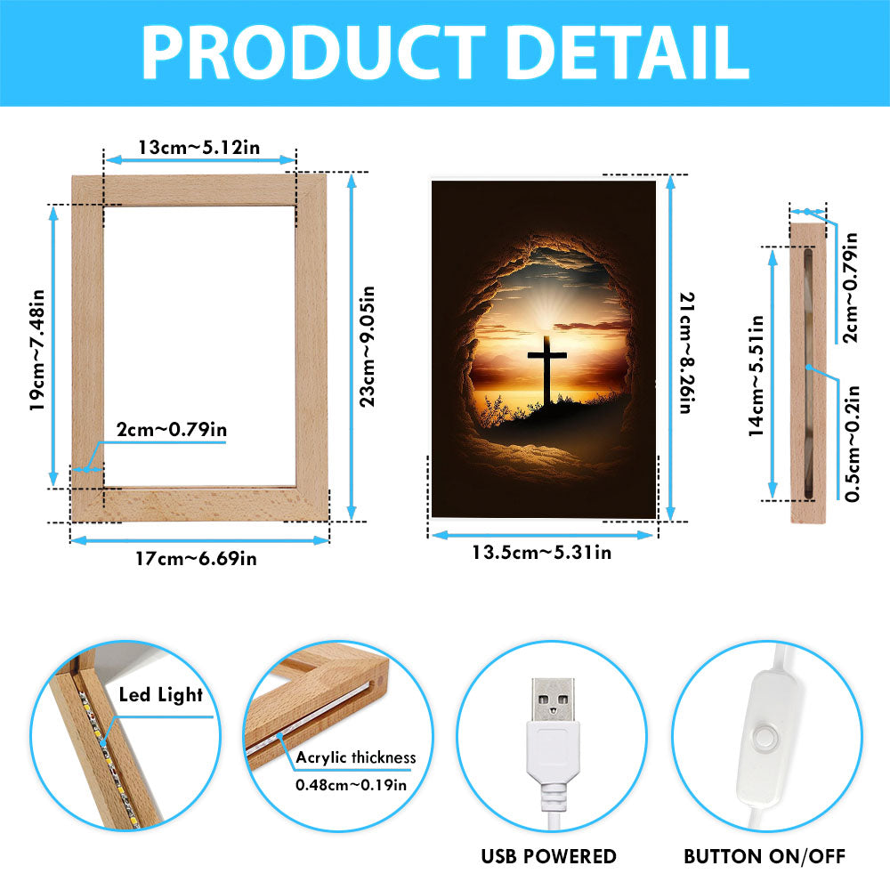 Good Friday Cross Golden Sunset Sky Frame Lamp Prints - Religious Frame Lamp Art - Christian Decor