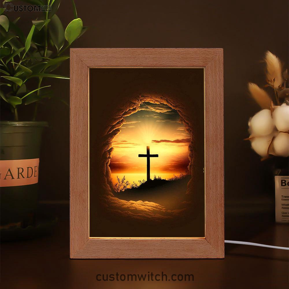 Good Friday Cross Golden Sunset Sky Frame Lamp Prints - Religious Frame Lamp Art - Christian Decor