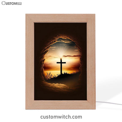 Good Friday Cross Golden Sunset Sky Frame Lamp Prints - Religious Frame Lamp Art - Christian Decor