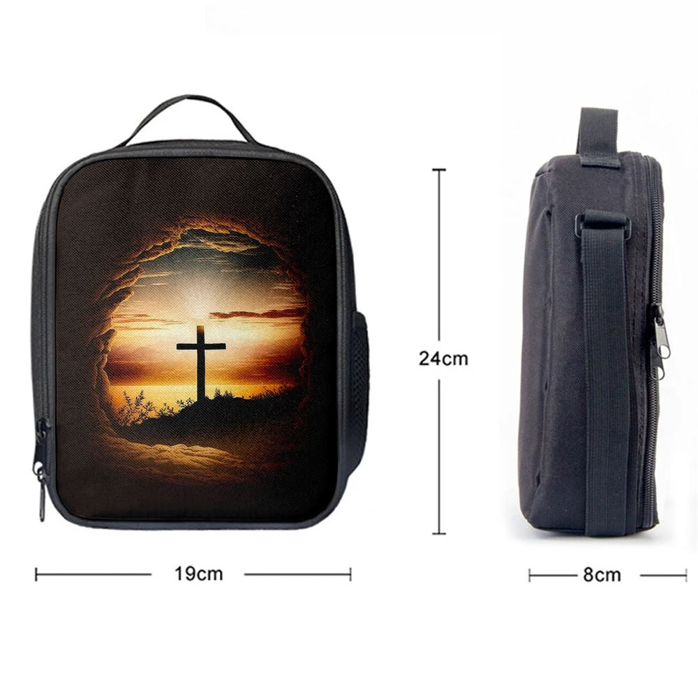 Good Friday Cross Golden Sunset Sky Lunch Bag, Religious Lunch Bag, Christian Lunch Bag, Religious Lunch Box For School, Picnic