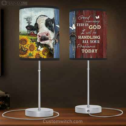 Good Morning This Is God Dairy Cow Sunflower Garden White Butterfly Table Lamb Gift - Bible Verse Table Lamb - Religious Bedroom Decor