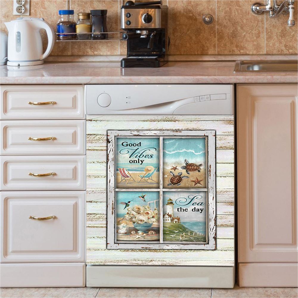 Good Vibes Only Beach Chairs Sea Turtle Dishwasher Cover, Christian Dishwasher Stickers, Bible Verse Kitchen Decor