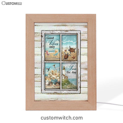 Good Vibes Only Beach Chairs Sea Turtle Frame Lamp Art - Christian Night Light - Bible Verse Wooden Lamp