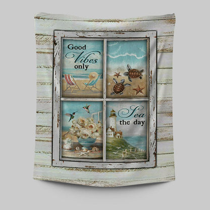 Good Vibes Only Beach Chairs Sea Turtle Tapestry Wall Art - Christian Tapestries Prints - Bible Verse Tapestry Art