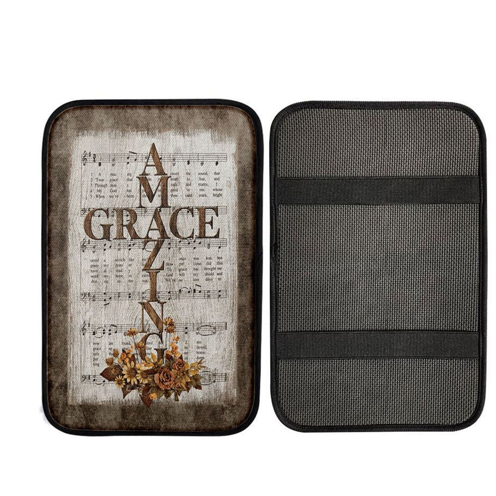 Grace Song Vintage Flower Jesus Cross Car Center Console Cover, Christ Car Armrest Accessories