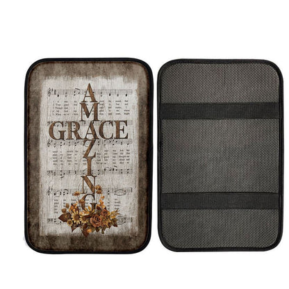Grace Song Vintage Flower Jesus Cross Car Center Console Cover, Christ Car Armrest Accessories