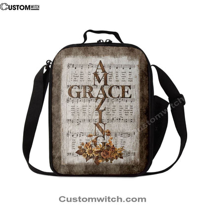 Grace Song Vintage Flower Jesus Cross Lunch Bag, Christian Lunch Bag, Religious Lunch Box For School, Picnic