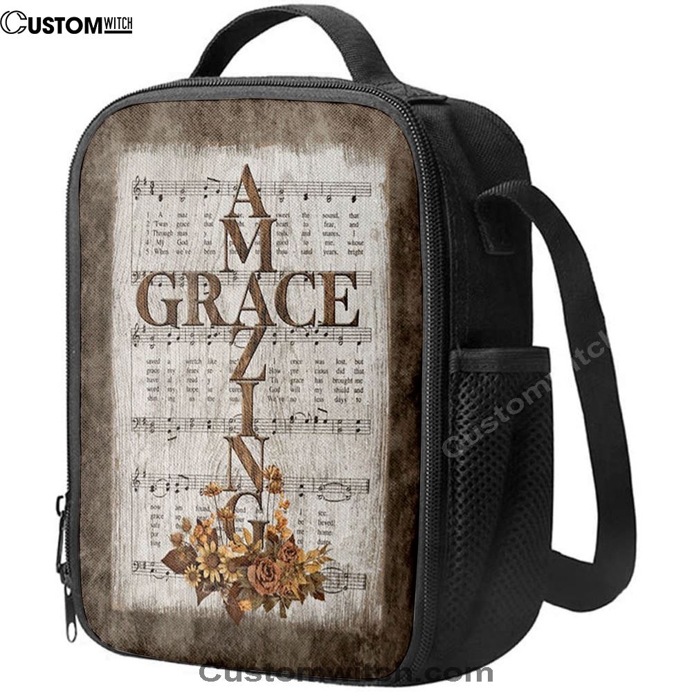 Grace Song Vintage Flower Jesus Cross Lunch Bag, Christian Lunch Bag, Religious Lunch Box For School, Picnic