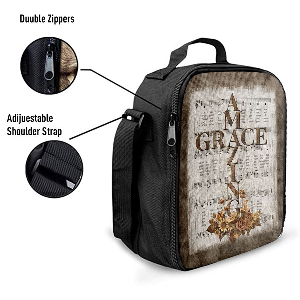 Grace Song Vintage Flower Jesus Cross Lunch Bag, Christian Lunch Bag, Religious Lunch Box For School, Picnic